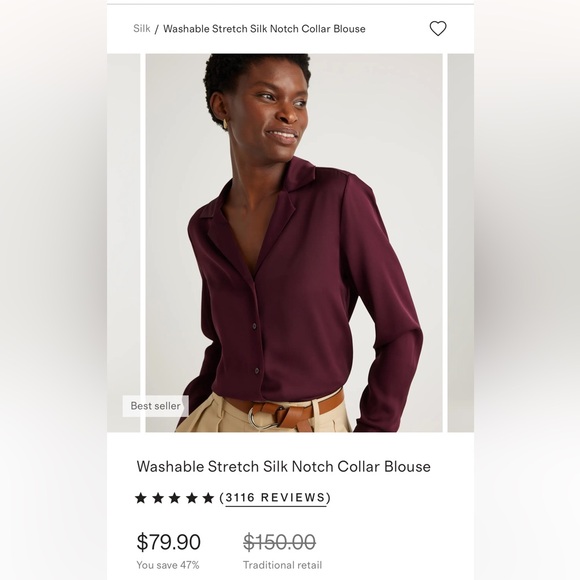 Quince Burgundy Silk Notch Collar Blouse - Picture 2 of 8